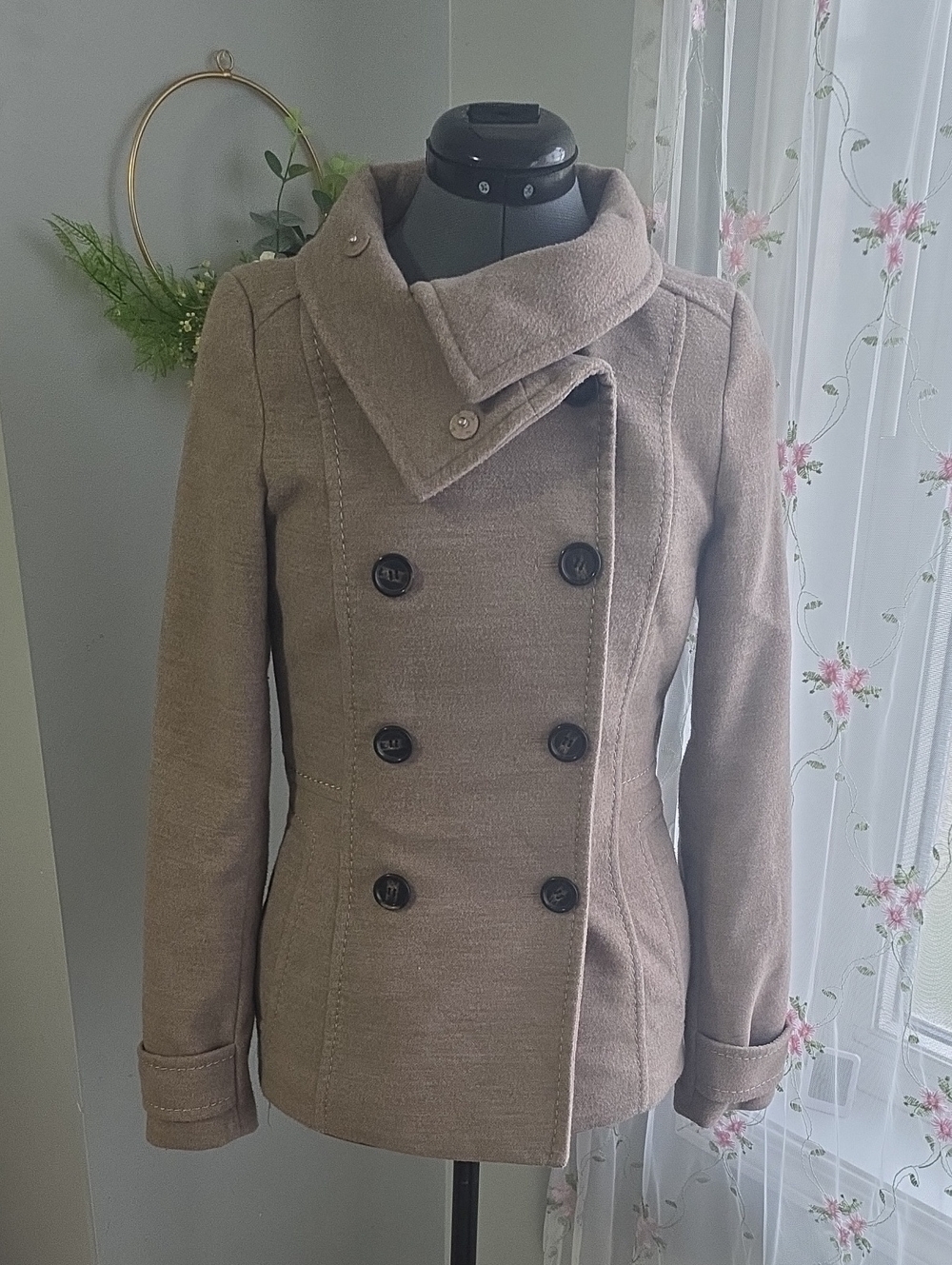 H&M Double Breasted Funnel Neck Pea Coat